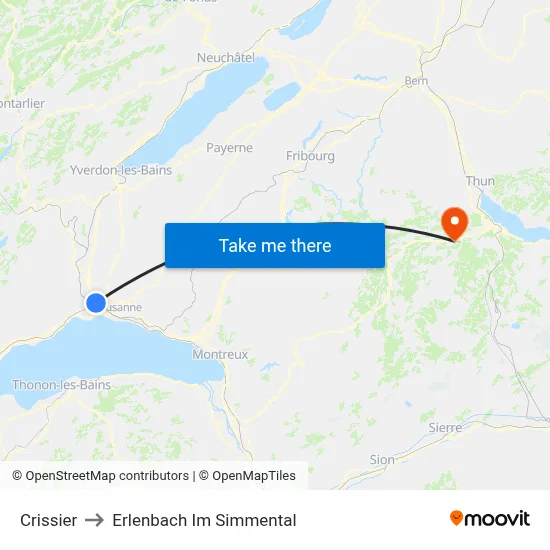 Crissier to Erlenbach Im Simmental map
