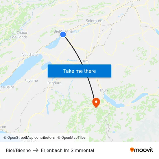 Biel/Bienne to Erlenbach Im Simmental map
