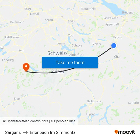 Sargans to Erlenbach Im Simmental map
