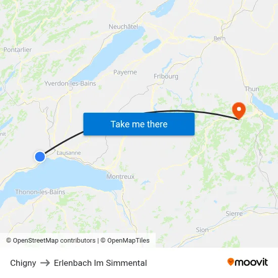 Chigny to Erlenbach Im Simmental map
