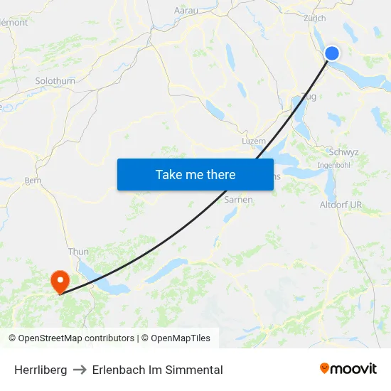 Herrliberg to Erlenbach Im Simmental map