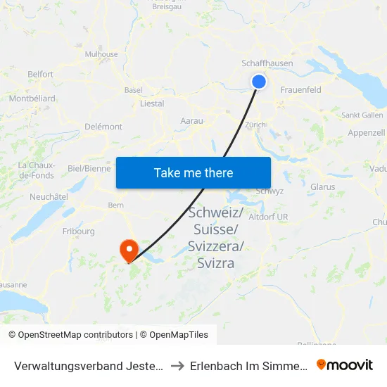 Verwaltungsverband Jestetten to Erlenbach Im Simmental map