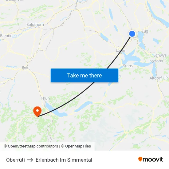 Oberrüti to Erlenbach Im Simmental map