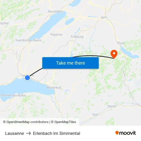 Lausanne to Erlenbach Im Simmental map