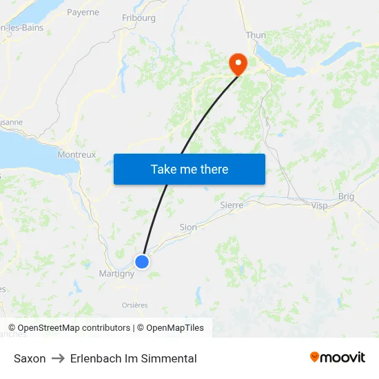 Saxon to Erlenbach Im Simmental map