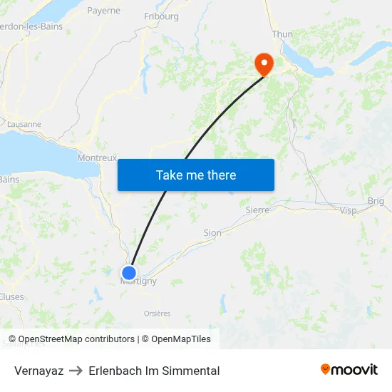 Vernayaz to Erlenbach Im Simmental map