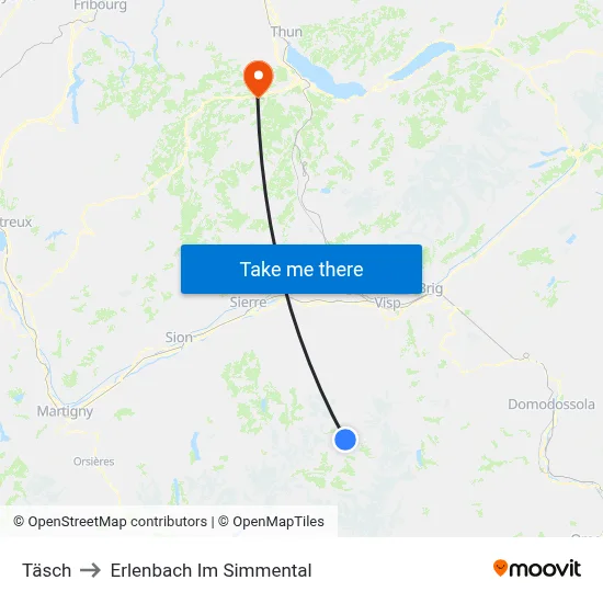 Täsch to Erlenbach Im Simmental map