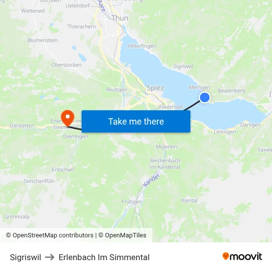 Sigriswil to Erlenbach Im Simmental map