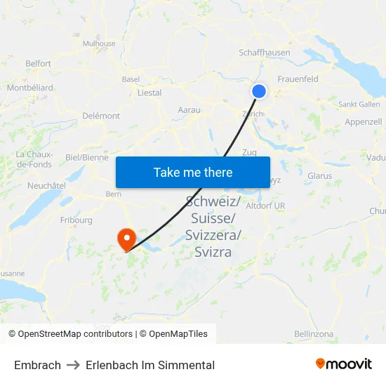 Embrach to Erlenbach Im Simmental map
