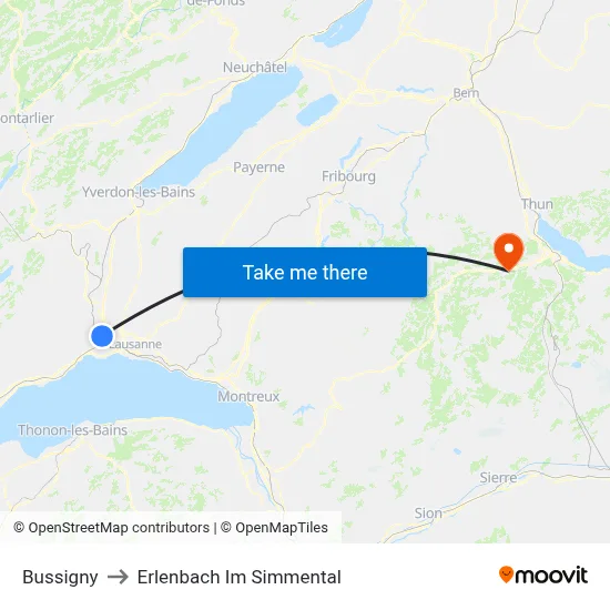 Bussigny to Erlenbach Im Simmental map