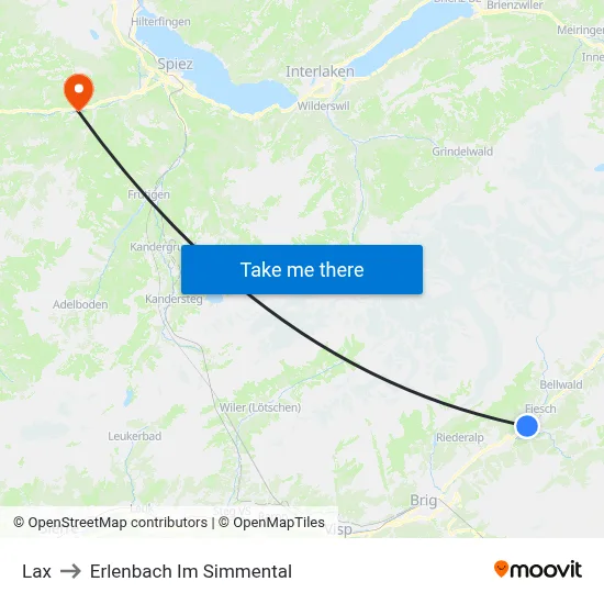 Lax to Erlenbach Im Simmental map