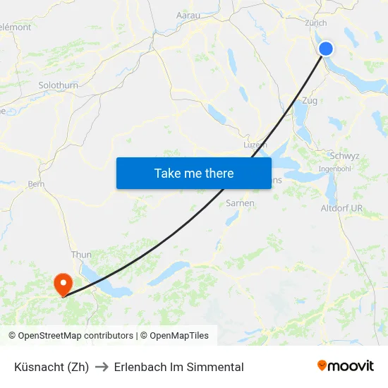 Küsnacht (Zh) to Erlenbach Im Simmental map