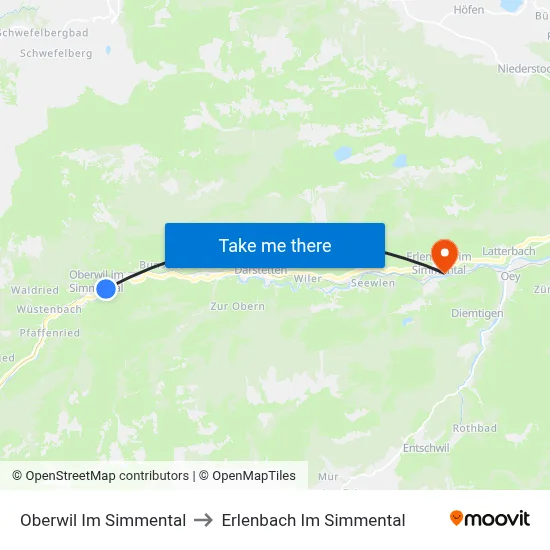Oberwil Im Simmental to Erlenbach Im Simmental map