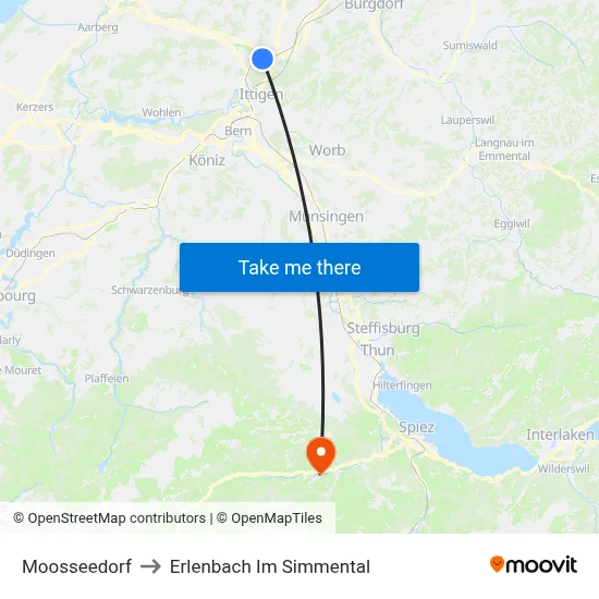 Moosseedorf to Erlenbach Im Simmental map