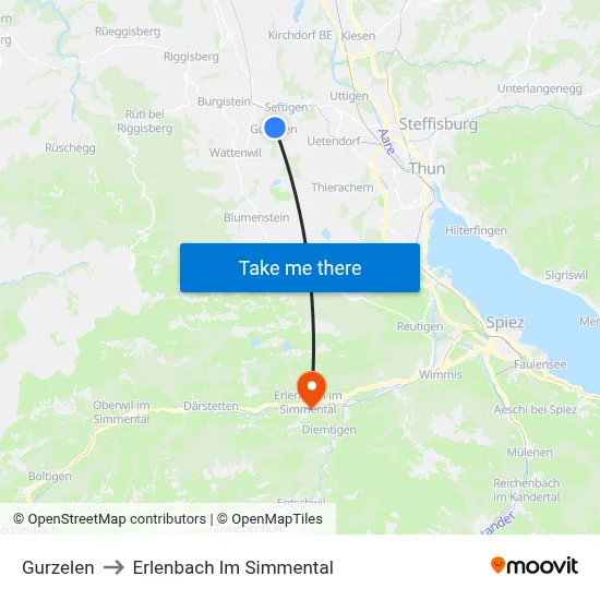 Gurzelen to Erlenbach Im Simmental map