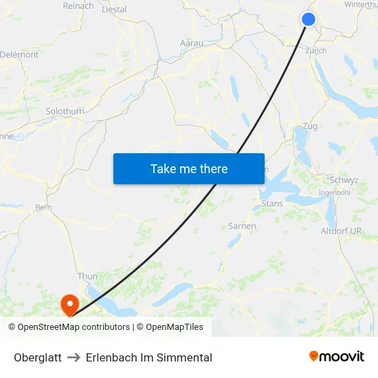 Oberglatt to Erlenbach Im Simmental map