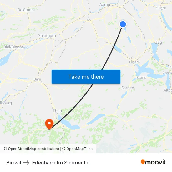 Birrwil to Erlenbach Im Simmental map