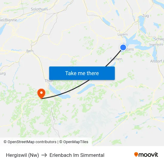 Hergiswil (Nw) to Erlenbach Im Simmental map
