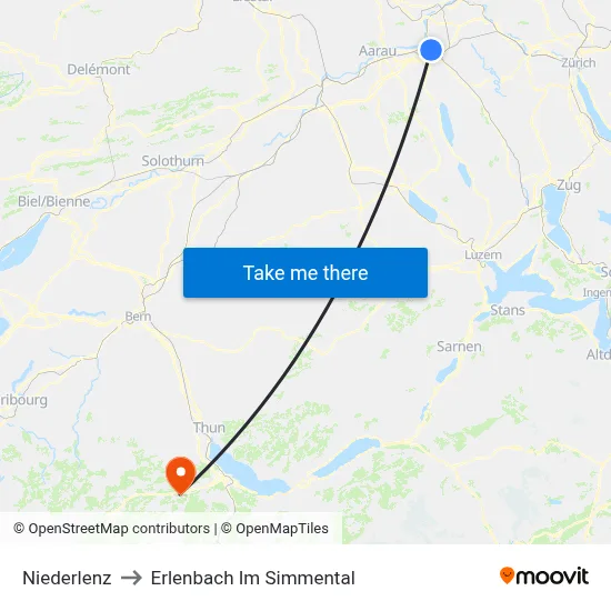 Niederlenz to Erlenbach Im Simmental map
