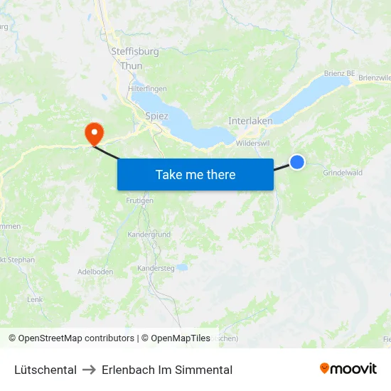 Lütschental to Erlenbach Im Simmental map