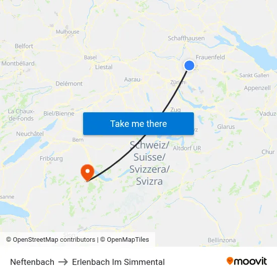 Neftenbach to Erlenbach Im Simmental map