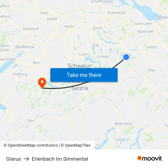 Glarus to Erlenbach Im Simmental map
