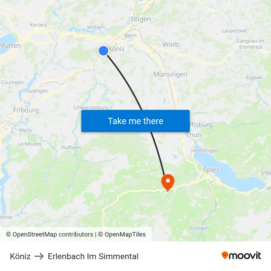 Köniz to Erlenbach Im Simmental map