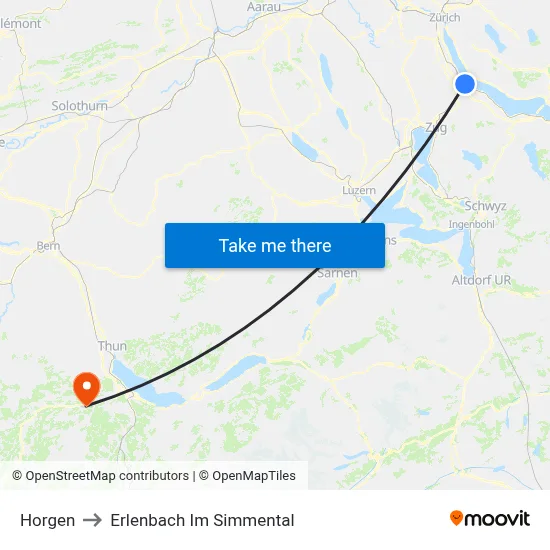 Horgen to Erlenbach Im Simmental map