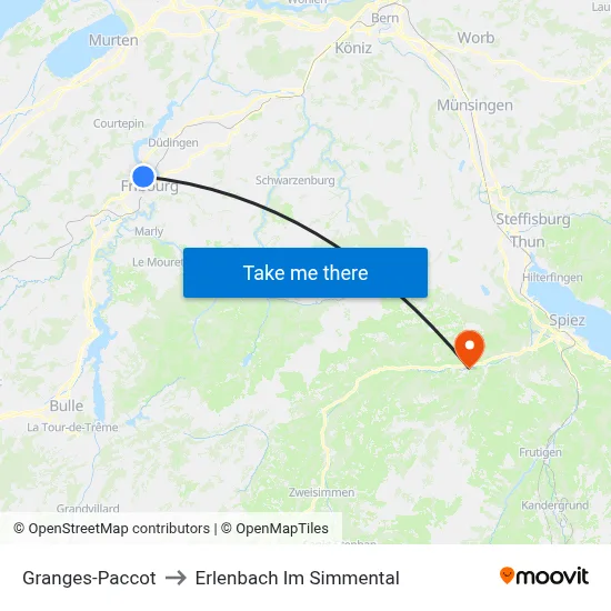 Granges-Paccot to Erlenbach Im Simmental map