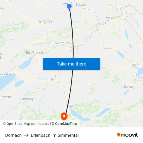 Dornach to Erlenbach Im Simmental map