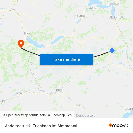 Andermatt to Erlenbach Im Simmental map