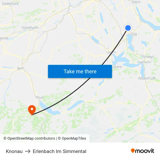 Knonau to Erlenbach Im Simmental map