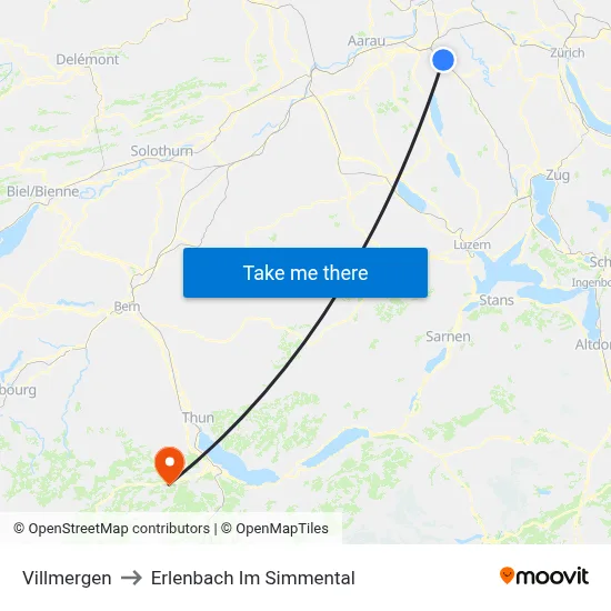 Villmergen to Erlenbach Im Simmental map