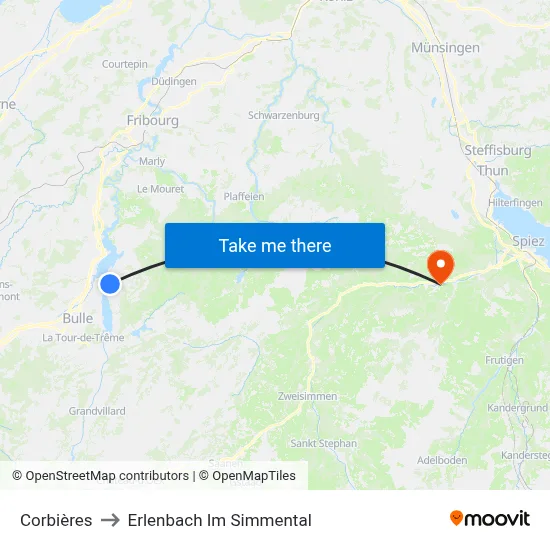Corbières to Erlenbach Im Simmental map