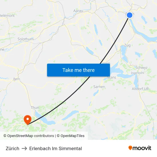 Zürich to Erlenbach Im Simmental map