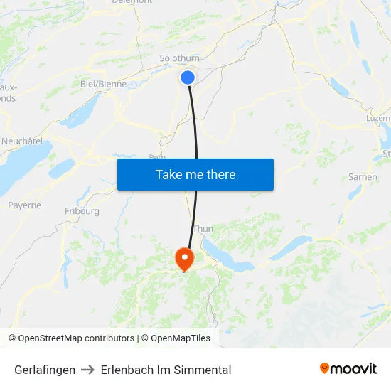 Gerlafingen to Erlenbach Im Simmental map