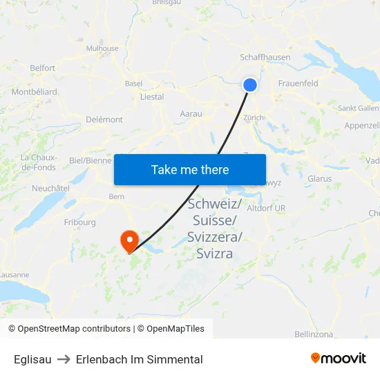 Eglisau to Erlenbach Im Simmental map
