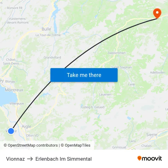 Vionnaz to Erlenbach Im Simmental map