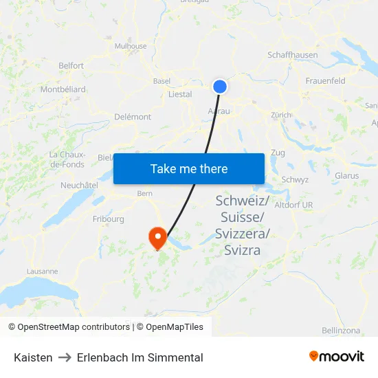 Kaisten to Erlenbach Im Simmental map