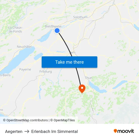 Aegerten to Erlenbach Im Simmental map