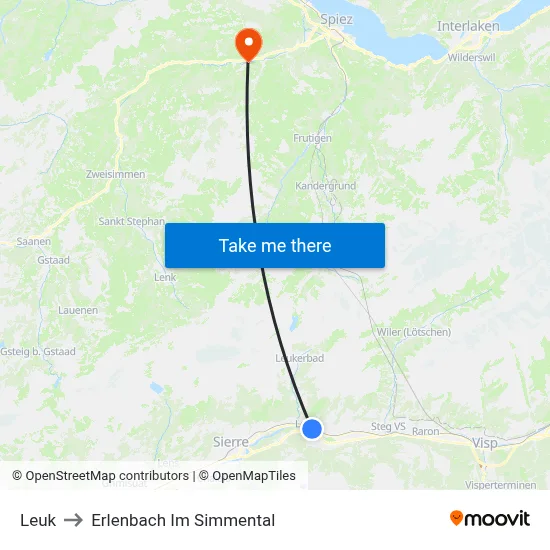 Leuk to Erlenbach Im Simmental map