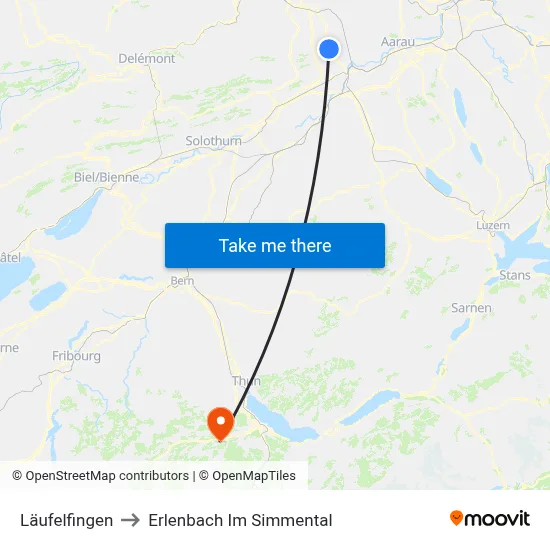 Läufelfingen to Erlenbach Im Simmental map