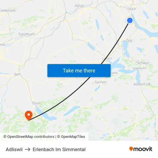 Adliswil to Erlenbach Im Simmental map