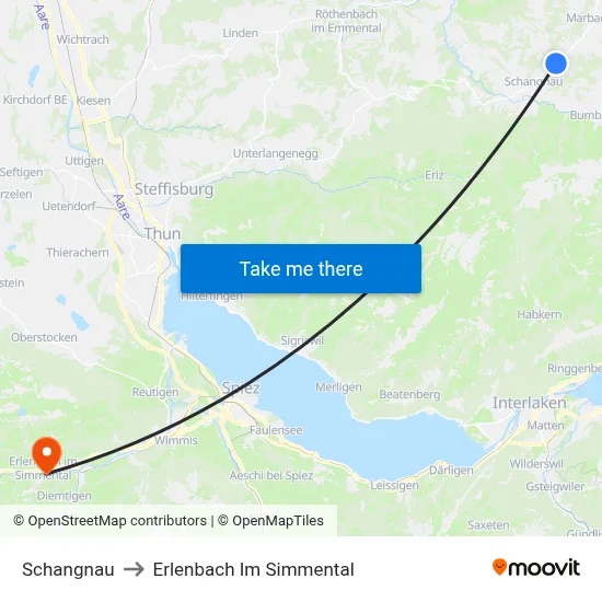 Schangnau to Erlenbach Im Simmental map