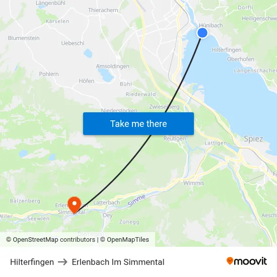 Hilterfingen to Erlenbach Im Simmental map