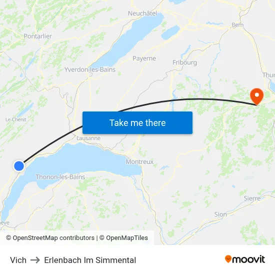 Vich to Erlenbach Im Simmental map