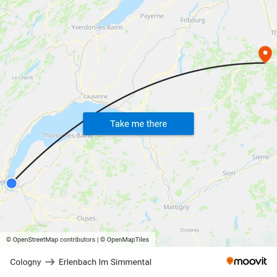 Cologny to Erlenbach Im Simmental map