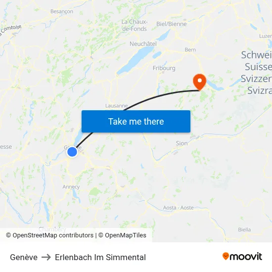 Genève to Erlenbach Im Simmental map