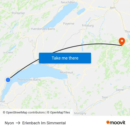 Nyon to Erlenbach Im Simmental map