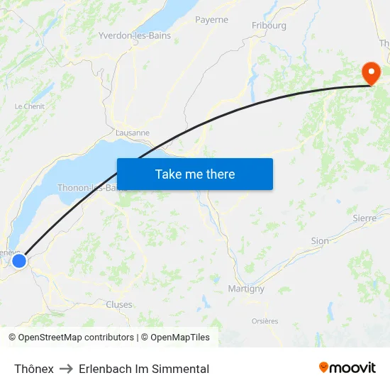 Thônex to Erlenbach Im Simmental map